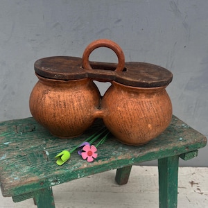 Vintage Clay "Twins" Pot, Large Ceramic Vase, Collectible Décor
