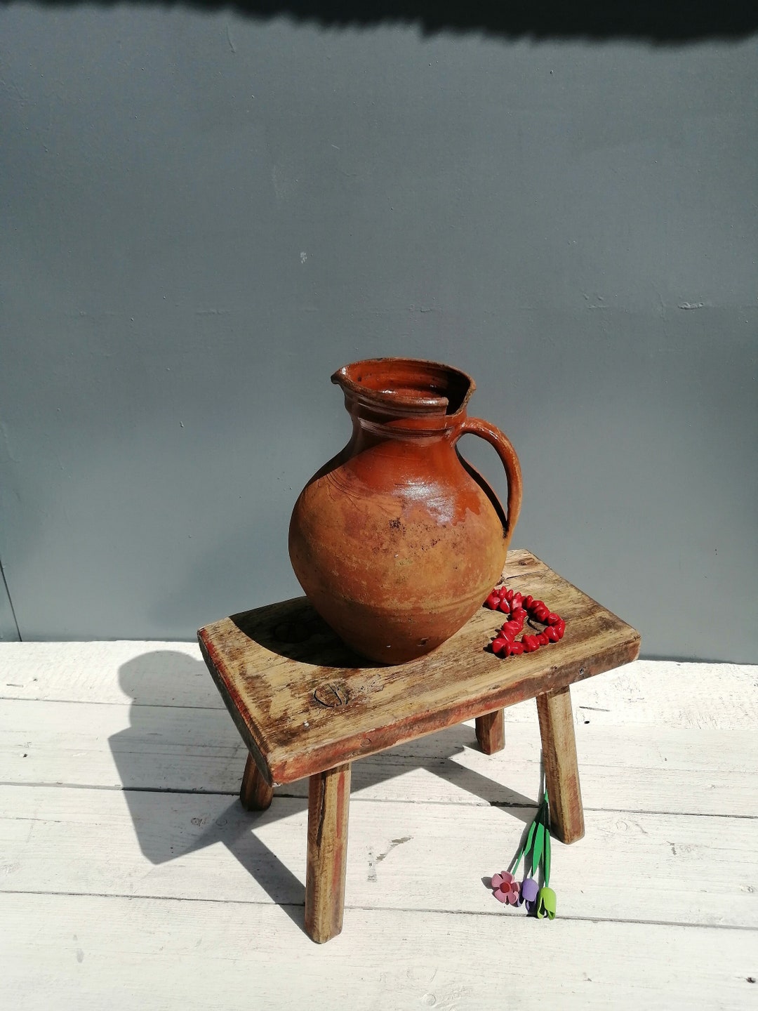 Antique Clay Jug Vase, 20th Century Pottery, Primitive Decor - Etsy