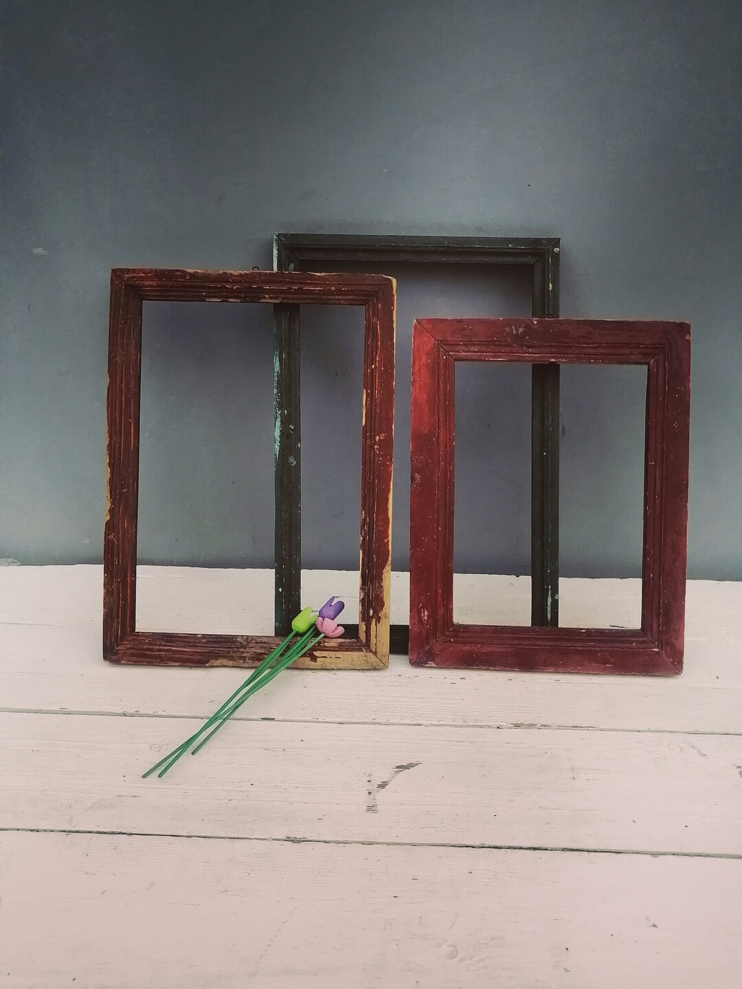 Three Antique Wood Frames, Wooden Photo Frame, Antique Photo Frame, Artistic Photo Frame, Folk