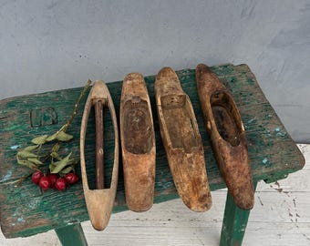 Antique Wooden Weaving Shuttles, Set of 4, Primitive Cottage Decor