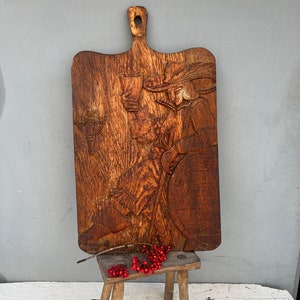 Antique Rustic Chopping Board with Chopper, Bread Board, Chopping Board, Vintage Wood Cutting Board, Wood Carving, Wood Painting