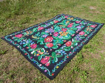 Handmade woolen rug grandparents gift Farmhouse wall decor Ukrainian Vintage handmade wool carpet handmade primitive Farmhouse decor