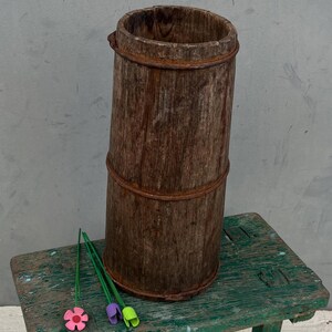 Old churn, Antique wooden bowl, Rustic vessel, Primitive decor, Wooden churn, Wooden home decor, Rustic decor, Flower vase, Terrace Decor