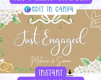 Just Engaged Banner Template-Personalized Engagement Banner-Digital Download-Editable in Canva