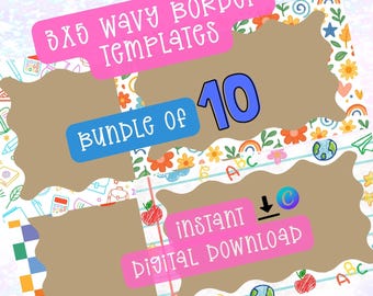 Banner Border Template Bundle of 10-Wavy-Set of 10-Digital Download-B2S