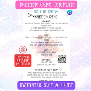 Banner Care Card-Instant Download-Editable in Canva-4x6-Thermal Printer Friendly