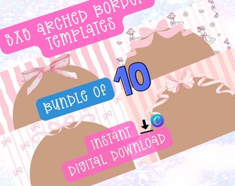 Sjabloon voor spandoekrand: bundel van 10 gewelfde girly strikranden: set van 10 digitale download