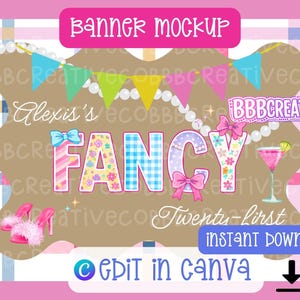 Plantilla de pancarta de cumpleaños elegante - Fancy Nancy - Descarga digital - Editable en Canva