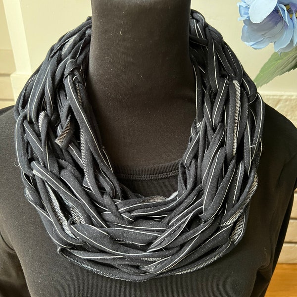 Black cotton scarf, t-shirt yarn scarf.