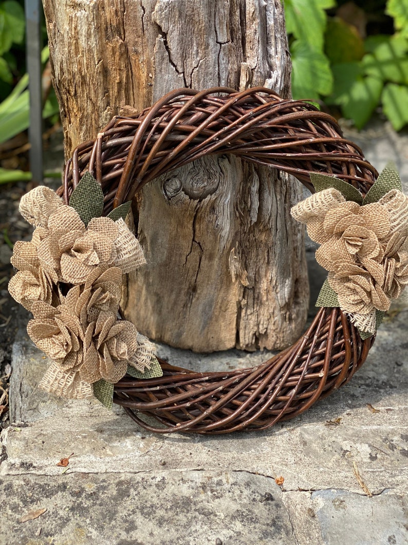 Wicker wreath decorated wreath hessian flowers rustic Etsy