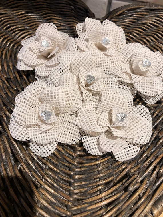 White Hessian Wedding Cake Or Table Decorations With Diamonte Centres Wedding Accessories Wedding Ideas