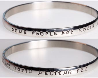Olaf Frozen Quote on Stainless Steel Stackable Bangle Handstamped