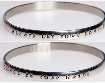 Disney Jiminy Cricket Quote Stainless Steel Stackable Bangle Hand stamped
