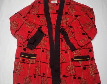 Pijama kabuki de los años 60 de Weldon: bata vintage de algodón roja y negra