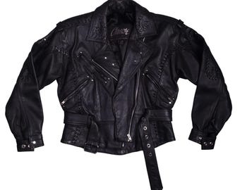 Chaqueta de cuero vintage Chrome Gear para mujer de los años 80