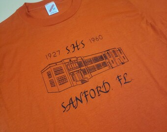Camiseta vintage de los años 80 de la escuela secundaria Sanford Florida Seminole, talla grande para hombre