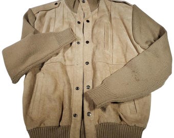 Chaqueta universitaria de cuero Burdines Florida vintage de los años 60, suéter de punto tipo bombardero, talla XL