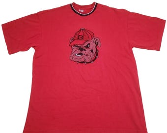 Vintage jaren 90 Georgia Bulldogs geborduurd groot logo ringer T-shirt heren l