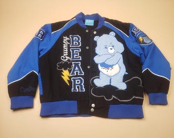 Rare Vintage Care Bears Nascar Racing Grumpy Jacket Girls Youth XL Lightning