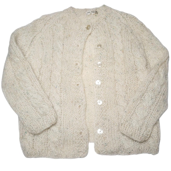 Vintage 1960s Mohair Wool Cable Knit Cardigan Sweater Tami