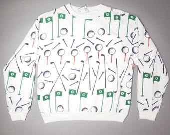 Vintage 80s Retro Golf All Over Print Crewneck Sweater MRC Retro Mens Large