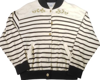 Chaqueta bomber Molto Fino vintage de los años 80 de algodón con botones y rayas bordadas M