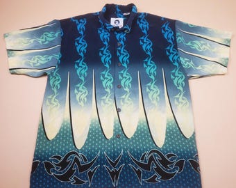 Camisa hawaiana vintage con botones de surf, estilo tribal Y2K, para hombre, estilo metal punk