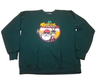 Suéter vintage de los años 90 The Mirage Las Vegas con cuello redondo para vacaciones tropicales para hombre XL Lee