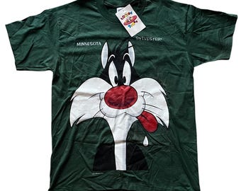 Camiseta vintage de los 90 con estampado de dibujos animados de Sylvester Cat Looney Tunes para hombre, talla grande, NUEVA