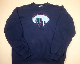 Suéter vintage Y2K con cuello redondo bordado de globo aerostático de Albuquerque para hombre XL