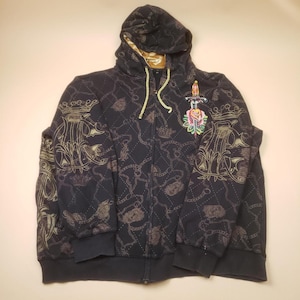 Sudadera con capucha y cremallera con estampado integral de Ed Hardy de Christian Audigier Los Ángeles del año 2000