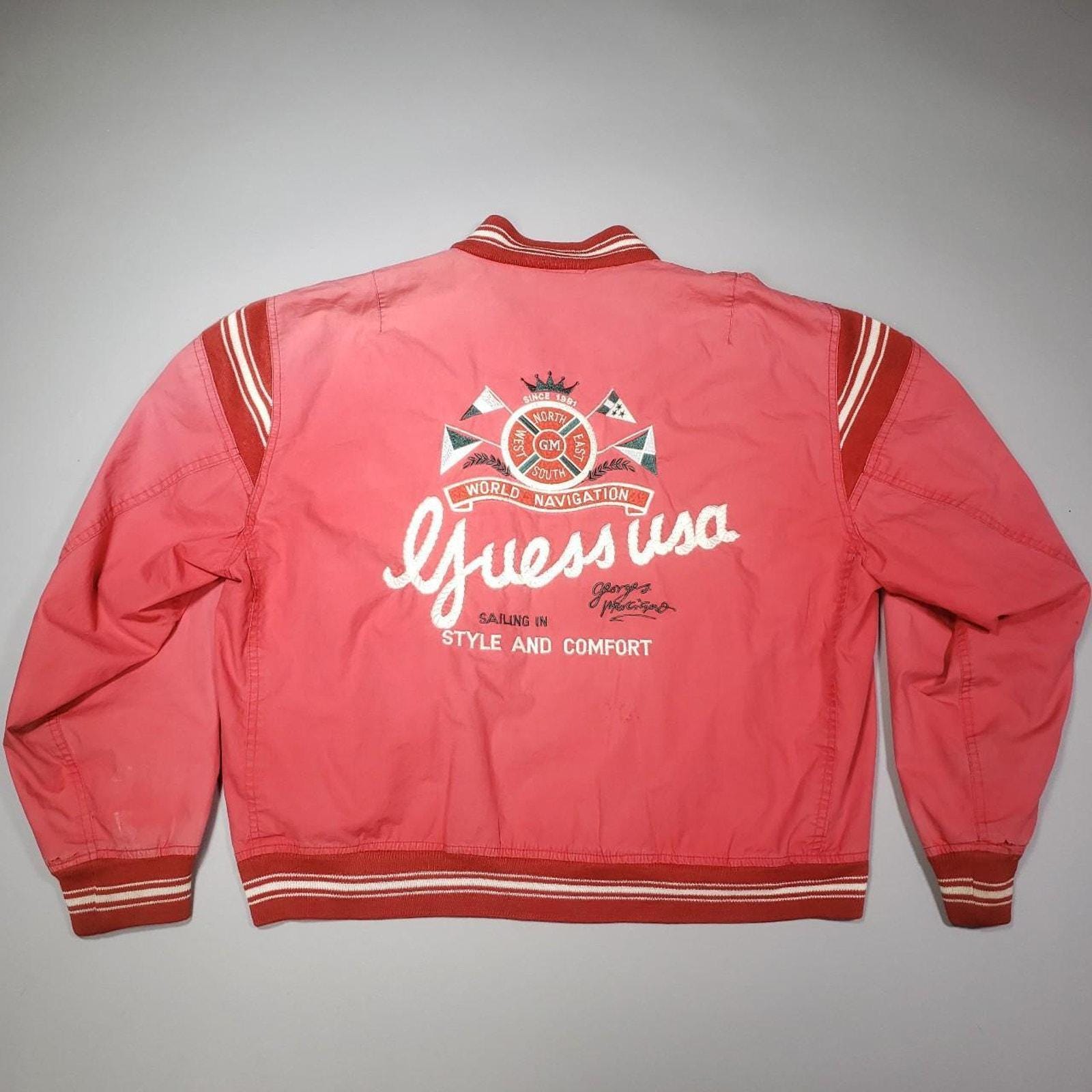 OLD GUESS　アメリカンチーム　袖レザー　刺繍　ヴァーシティージャケット Guess varsity jacket - Gem