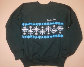 Suéter vintage de los años 70 para vacaciones de esquí de invierno en Cataloochee, Collegiate Pacific, talla M