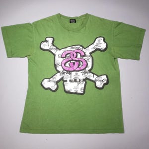 Vintage Stussy Logo Skull Spellout T Shirt Mens Medium