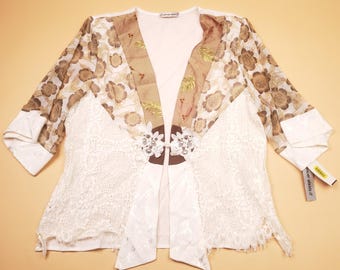 Chaqueta estilo kimono Spencer Alexis de seda, nueva prenda para mujer, con encaje, estilo cottagecore, estilo vintage bohemio.