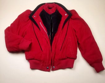 Vintage 80s 90s Mod Maid Red Bomber Jacket Coat Puff Shoulder Womens Size M Rare