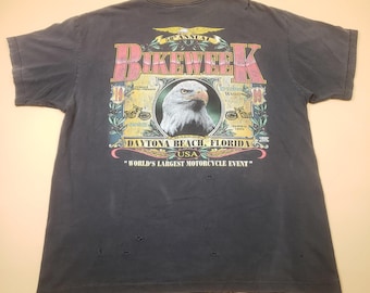 Camiseta desgastada de la Semana de la Bicicleta de 1999, motocicleta Daytona, bicicleta, águila calva, agujeros descoloridos