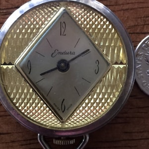 Vintage endura SWISS  ladies pendant watch mechanical runs well 35mm diameter c 1960s FREE SHIPPING