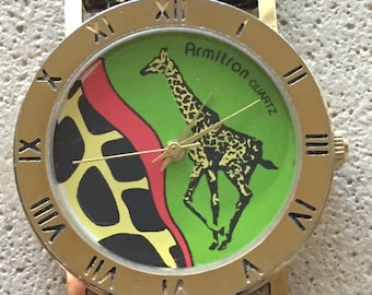 Vintage Armitron RARE world-wildlife-fund SWISS qtz unisex watch 33mm x38mm case new  batt w/r 100ft leather strap good cond runs well 1990