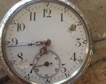 ANTIQUE SWISS  mens  pocket watch silver case  gold hands sub seconds dial runs well c 1900s