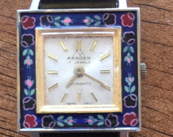Kander vintage (swiss) 17 jewels ladies gold plated w hand painted enamel watch