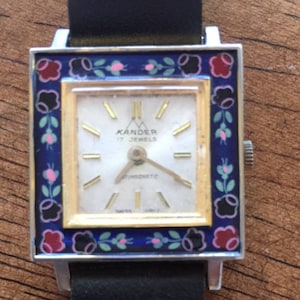 Kander vintage (swiss) 17 jewels ladies gold plated w hand painted enamel watch