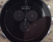 Citizen Eco-Drive Axium chronograph mens stainless steel black dial 45mm case Push button bracelet watch runs well