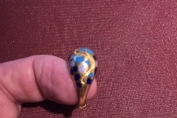 Vintage 18k SOLID gold/Blue/Aqua/White enamel art… - image 3