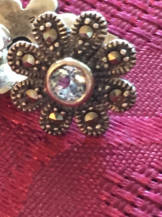 Solid sterling /rhinestone stud earrings w/backs … - image 1