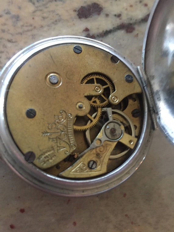 ANTIQUE SWISS mens pocket watch silver case gold h… - Gem