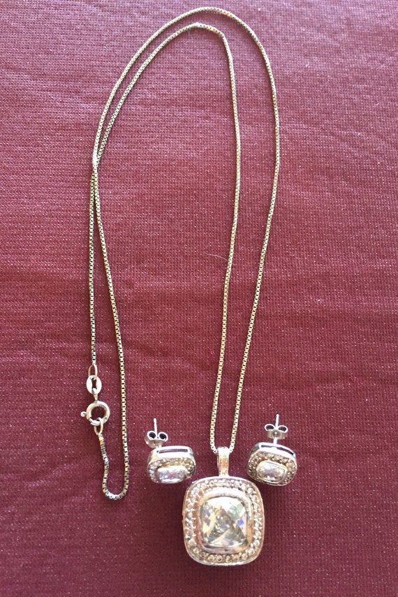 Vintage solid Sterling silver/ Rhinestone necklac… - image 1