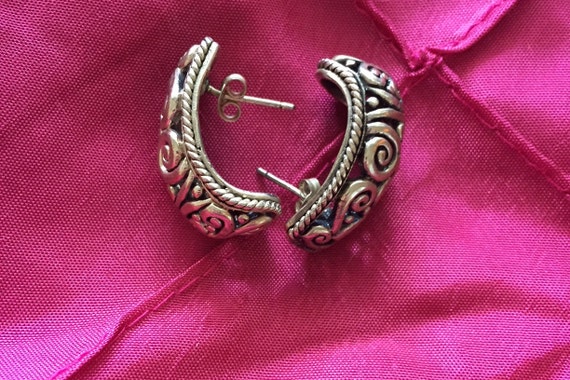 Vintage sterling silver earrings fillagree huggie… - image 6