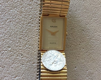 Vintage GRUEN Mens Japan Qtz Dress Watch M.O.P Dial NEW Premium