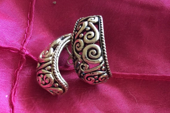 Vintage sterling silver earrings fillagree huggie… - image 1